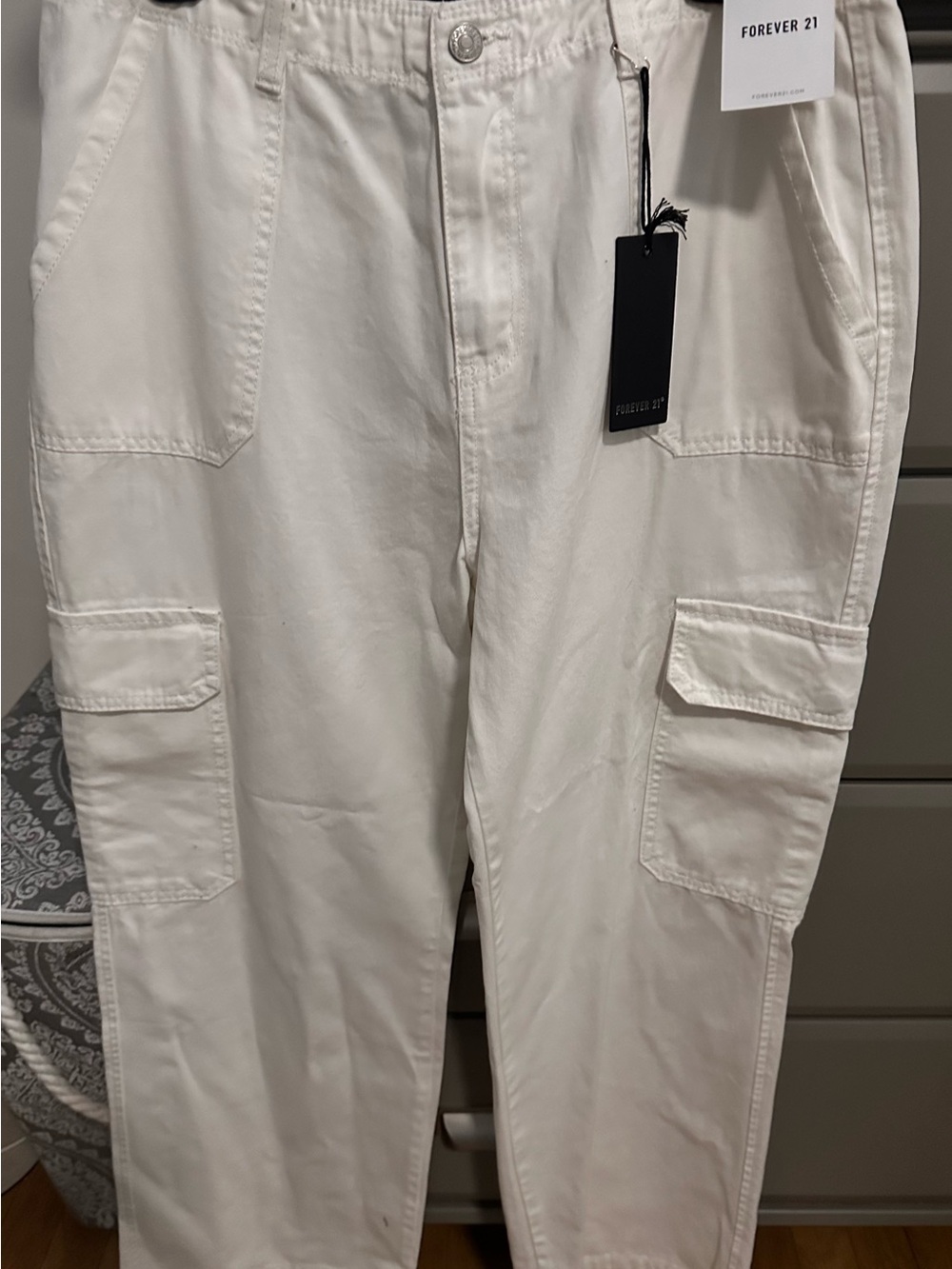 Forever 21 White Cargo Wide Leg Pants